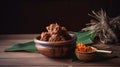 Rendang is an Indonesian West Sumatra Minangkabau spicy meat cooked in coconut milk and mixed spices