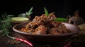 Rendang is an Indonesian West Sumatra spicy meat that slow cooked in coconut milk and mixed spices, served during festive events