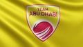 Render of the Abu Dhabi cricket team flag flutters in the wind close-up, the flag Abu Dhabi cricket team flutters in 4k