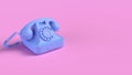 Render of Blue Vintage Phone isolated on pink background Royalty Free Stock Photo