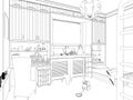 Render Children room.Graphic black white interior sketch