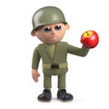 3d Army soldier character holding an apple