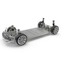 Render of electric car chassis isolated on white. 3D illustration