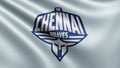 Render of the flag Chennai Braves cricket team that plays cricket flutters in the wind close-up, the flag of the Chennai