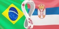 Render of the flag of the national football teams Brazil vs Serbia at FIFA 2022 in Qatar. 7000x3500. Developing flag of