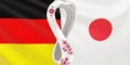 Render of the flag of the national football teams Germany vs Japan at FIFA 2022 in Qatar. Developing flag of the teams