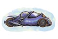 Render of a Futuristic Motocycle or Motorbike Side View Watercolor Illustration