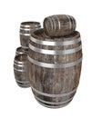 Render of group old dark wood barrel. White background. Shadows. Clipping path Royalty Free Stock Photo