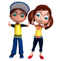 Render of Little Boy and Girl with thums up pose Royalty Free Stock Photo