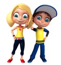 Render of Little Boy and Girl with thums up pose Royalty Free Stock Photo