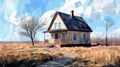 render low poly abstract visualization of a country cottage Royalty Free Stock Photo