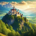 render Made by wonderful image of old casstle on the hill Royalty Free Stock Photo