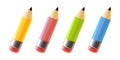 Render pencils. 3d color isolated writing pencil with eraser and sharp graphite for drawing idea art writer tool, school Royalty Free Stock Photo