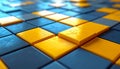 Abstract 3D Grid of Yellow and Blue Cubes with Reflective Surfaces Keywords: abstract, background, blue, bright Royalty Free Stock Photo