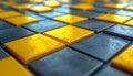Close-up of a3D Grid of Yellow and Gray Cubes with Reflective Surfaces Keywords: abstract, background, blue Royalty Free Stock Photo
