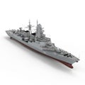 Modern Grey Warship Destroyer with Red Hull and Radar Systems on a White Background Royalty Free Stock Photo