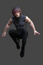 Render of an urban fantasy warrior leaping into the air