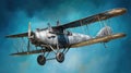 Vintage Biplane Aircraft Flying in Sky, Retro Aviation, Old Transport Royalty Free Stock Photo