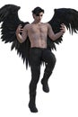 Close Up of an Angel with black winds flying with arms outstretched Royalty Free Stock Photo