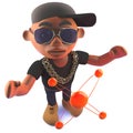 Cartoon black hip hop rapper in 3d with nuclear atom