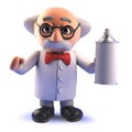 Mad scientist cartoon character in 3d holding an aerosol spraycan Royalty Free Stock Photo