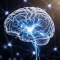 Rendered human brain with a translucent appearance is depicted, Royalty Free Stock Photo