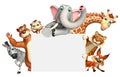 Rendered illustration of wild animal with white board Royalty Free Stock Photo