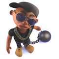 Black 3d cartoon hiphop rap artist character with ball and chain Royalty Free Stock Photo