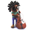 Cartoon black African American man in 3d playing a double bass Royalty Free Stock Photo