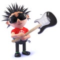 Cartoon punk rocker smashing an electric guitar, 3d illustration Royalty Free Stock Photo