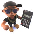 3d cartoon black African American hiphop rapper holding a calculator