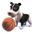 Cartoon 3d black and white puppy dog playing with a basketball Royalty Free Stock Photo