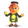 3d cartoon Scots man in kilt looking at a nuclear atom Royalty Free Stock Photo