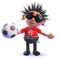 3d cartoon vicious punk rock character holding a soccer ball