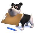 3d cute cartoon black and white puppy dog with a clipboard and pencil Royalty Free Stock Photo