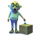 Stupid undead zombie monster cast his vote in the ballot box, 3d illustration