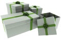 Rendered Silver Presents with Green Bows Royalty Free Stock Photo