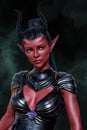 Rendering of a beautiful fantasy alien woman with red skin and black hair Royalty Free Stock Photo