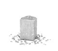 Rendering big rectangular block of gray rock and its chips isolated on white background.