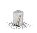 Rendering big rectangular block of gray rock, its chips and pick isolated on white background.