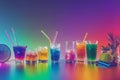 Rendering of Cheers to Life People Toasting Multicolored Fancy Drinks .AI Generated