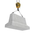Rendering of concrete block hanging on hook with two ropes