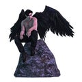Rendering Dark Angel with Black Wings Seated on a Rock Royalty Free Stock Photo