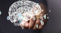 Rendering of a digital brain with a hand touching it from behind -the concept of knowledge, logic,IQ Royalty Free Stock Photo
