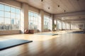 Rendering of an empty yoga room. Sunny day