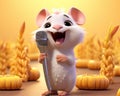 This rendering features a Pixar style Rat singing and smiling.