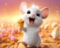 This rendering features a Pixar style Rat singing and smiling.