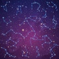 Rendering featuring various star constellations against a dark purple Royalty Free Stock Photo