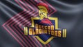 Rendering of the flag of the Dean Gladiators cricket team that is playing cricket is fluttering in the wind close-up