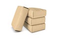 Rendering of four light beige cement sacks isolated on a white background